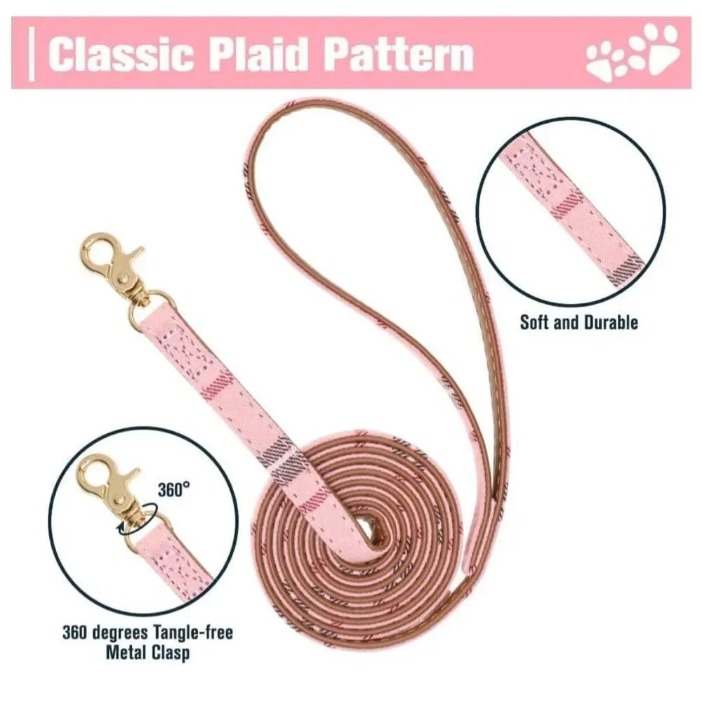 NEW Dog Leash Pink Plaid Tartan Check Dog Tangle Free 59”